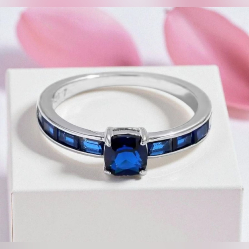 Sterling Silver Blue Cubic Zirconia Ring Womens Jewelry